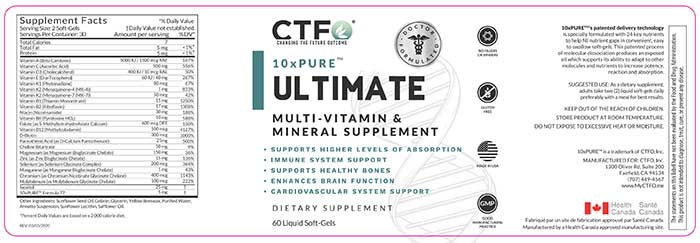 CTFO 10xPure Ultimate Multi-Vitamin and Mineral Supplement label.